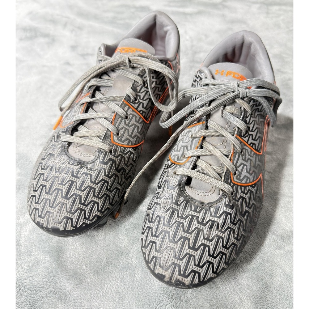 Under Armour Force Soccer Shoes Mens 7 Gray Orange Cleats FG Firm Ground